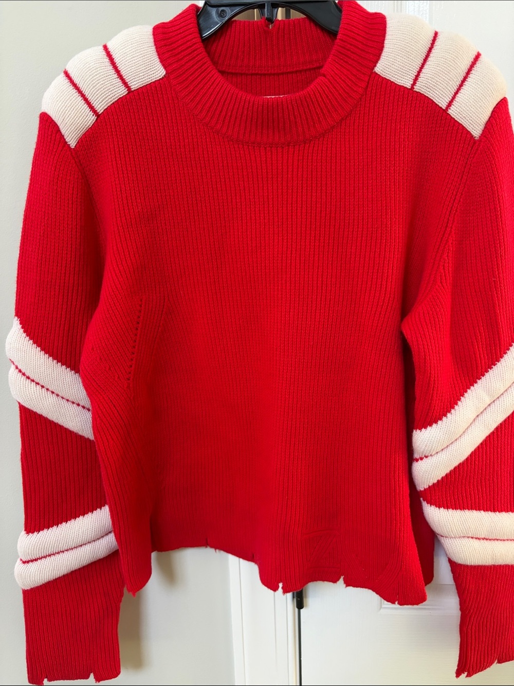 Zadig & Voltaire Georgia Merino Wool Red Knit Stripe Sleeve Sweater🔥🔥🔥